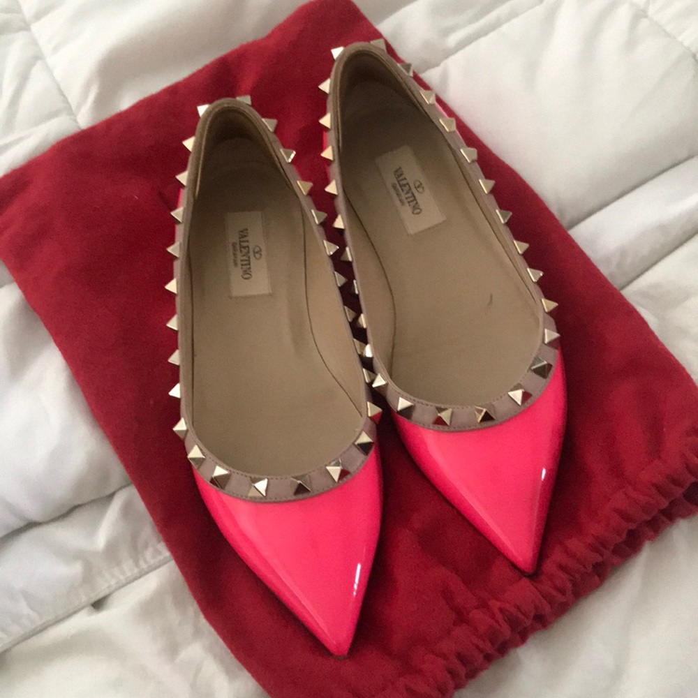 Hot Pink Valentino Stud Flats Size 6 (36)